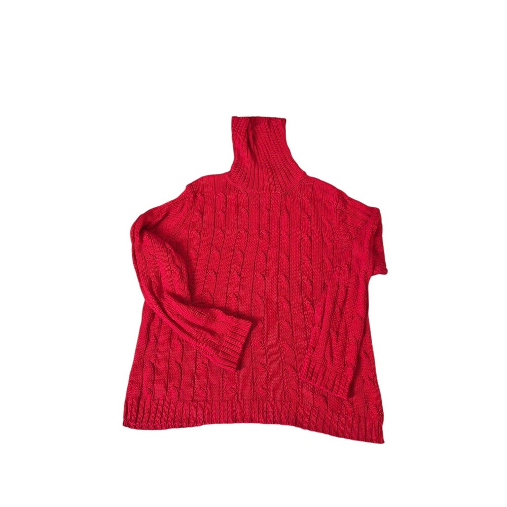 Eddie Bauer Vintage Womens Cable Knit Turtleneck Sweater Cotton Red Sz XL